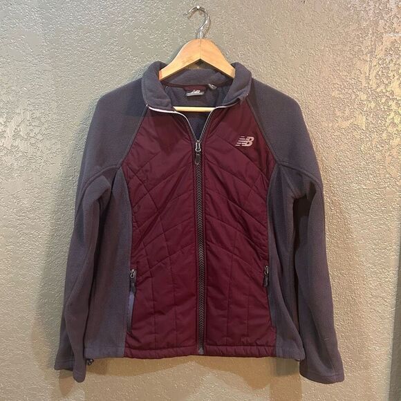 New Balance Women’s Medium Full Zip Maroon Gray Quilted Jacket - Picture 2 of 8